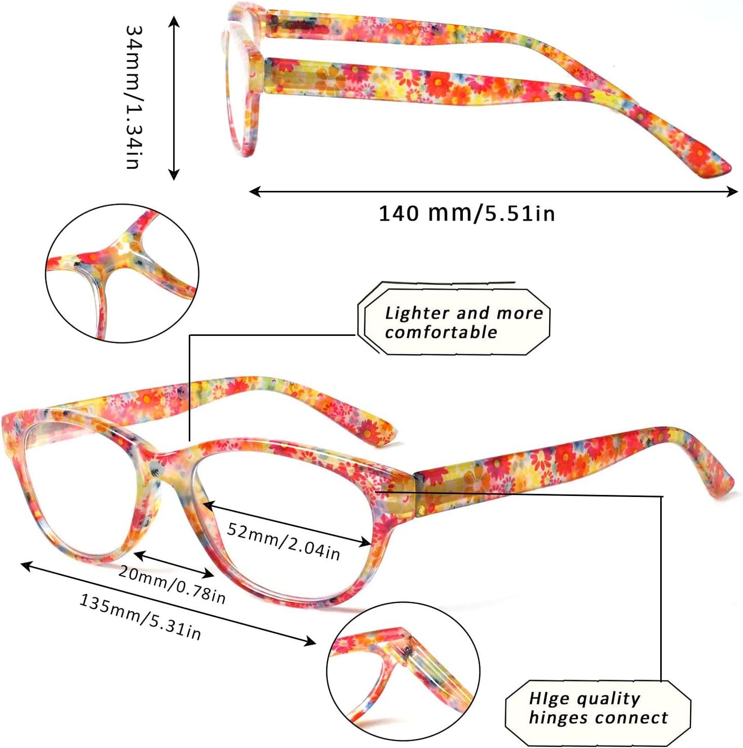 SIGVAN Ladies Cat Eye Reading Glasses 5 Pairs Blue Light Blocking Spring Hinge Fashion Pattern Print Readers for Women