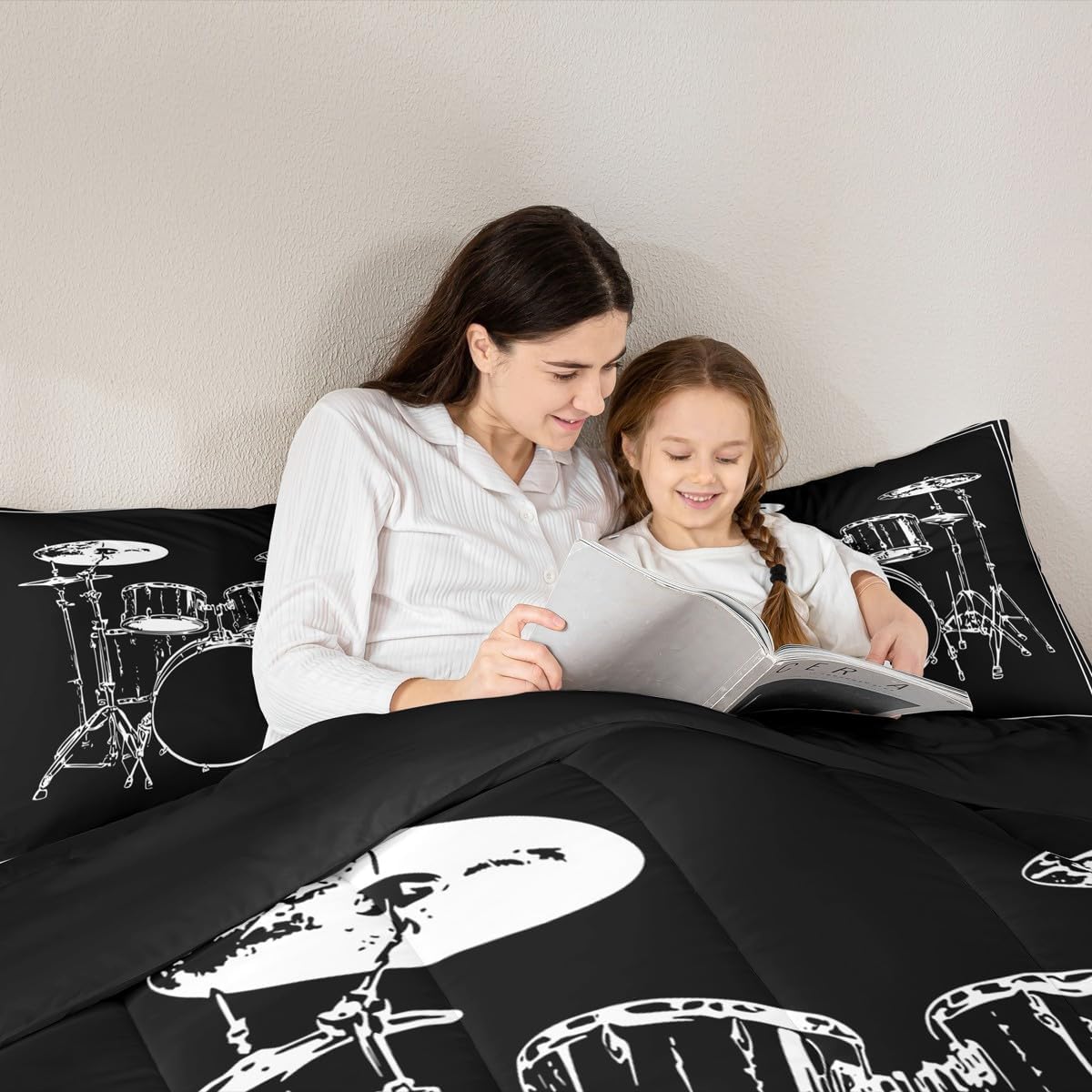 Erosebridal Drum Kit 3D Print Kids Comforter Sets Rock Music Themed Full Bedding Set for Boys Girls Musical Pattern Comforter Set,Colorful Retro Style Quilt Duvet 3 Pcs