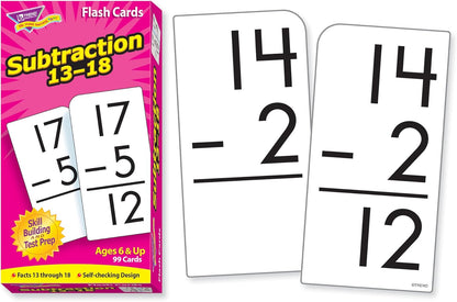 Trend Enterprises: Subtraction 13-18 Skill Drill Flash Cards, Exciting Way for Everyone to Learn, Self-Checking Design, Great for Skill Building and Test Prep, 99 Cards Included, Ages 6 and Up