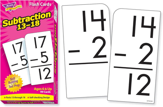 Trend Enterprises: Subtraction 13-18 Skill Drill Flash Cards, Exciting Way for Everyone to Learn, Self-Checking Design, Great for Skill Building and Test Prep, 99 Cards Included, Ages 6 and Up