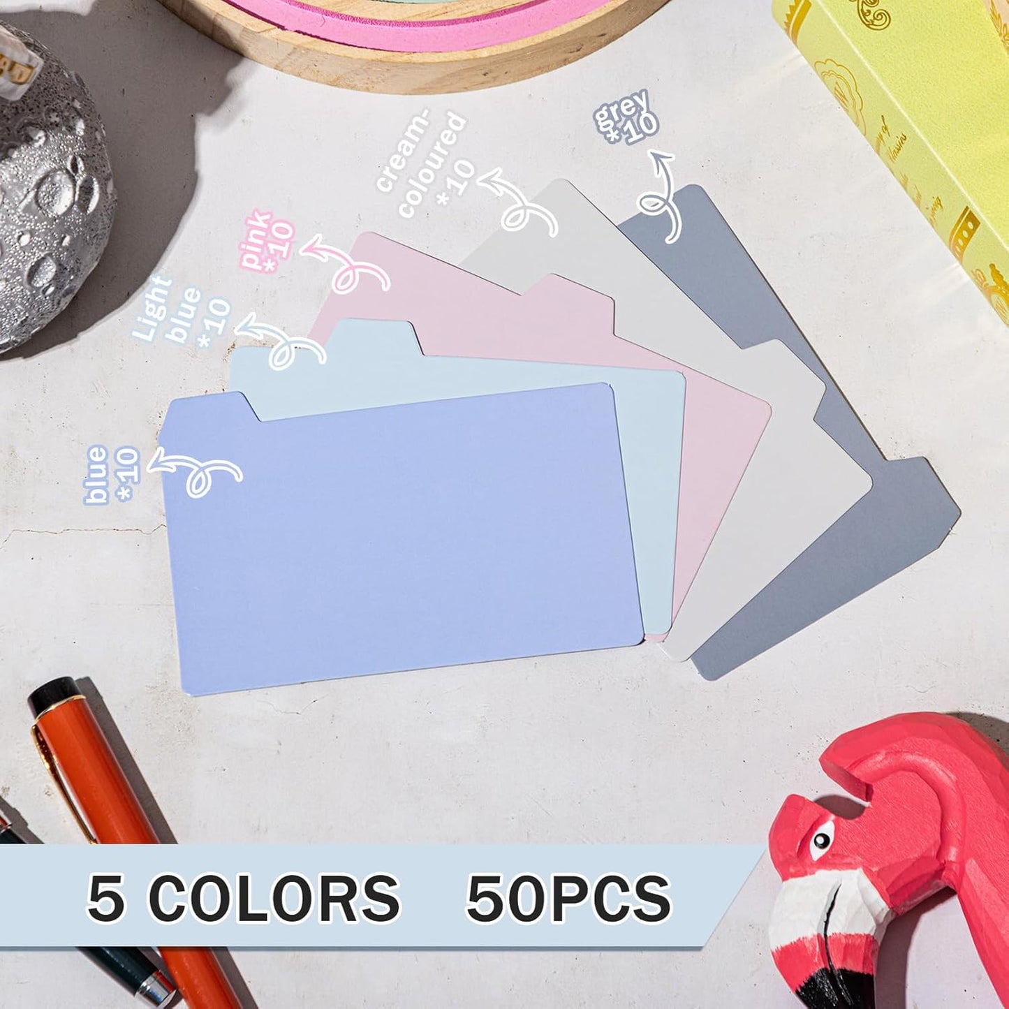 Harloon 50 Pack 3 x 5 Inch Index Card Dividers with 2 Number Alphabet Sticker with Tab, Dry Erase Index Card Guide Set, Photo Recipe Divider for Office Business Back to School Supplies, Candy Color