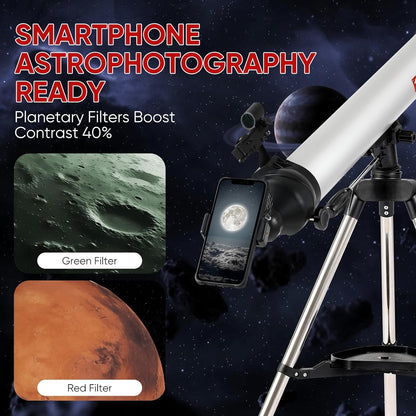 Telescope for Kids & Adults – 80mm Refractor Telescope with 600mm Focal Length, Tripod, Barlow Lens & Phone Adapter High Powered Astronomical Telescopes for Beginners, Telescopio para Adults