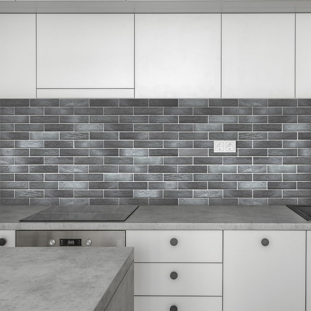 100 Whitewash Grey Faux Brick Wall Tiles, 3D Thin Brick Veneers for Bedroom, Bathroom, Kitchen, Fireplace and Fence Wall Panels (14.2 sq ft)
