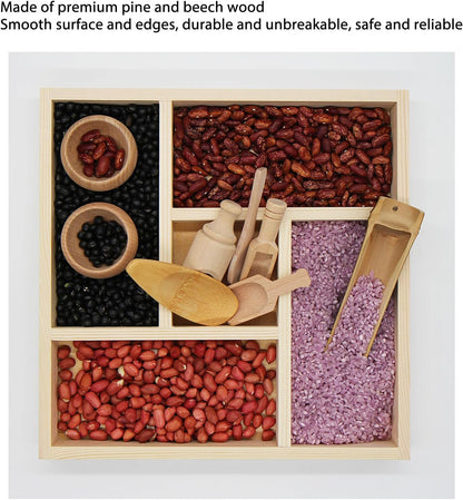 ZJchao Montessori Sensory Bin Tools, Wooden Toy Set with Bowls and Scoops for Fine Motor Skills Development, Sensory Play and Learning for Toddlers