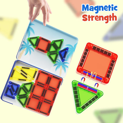 Mini Magnetic Tiles 40PCS Travel Set with Iron Storage Box, Portable STEM Building Blocks for Kids 3-8, Montessori Educational Magnet Toys for Road Trip, Airplane, Car Rides & On-The-Go Play