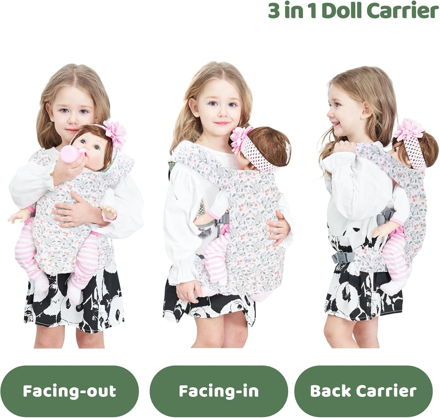 Miracle Baby Doll Carrier for Kids, Front and Back Baby Doll Accessories Backpack Kid Toddlers Play Toy Baby Carriers with Adjustable Straps for Little Girls
