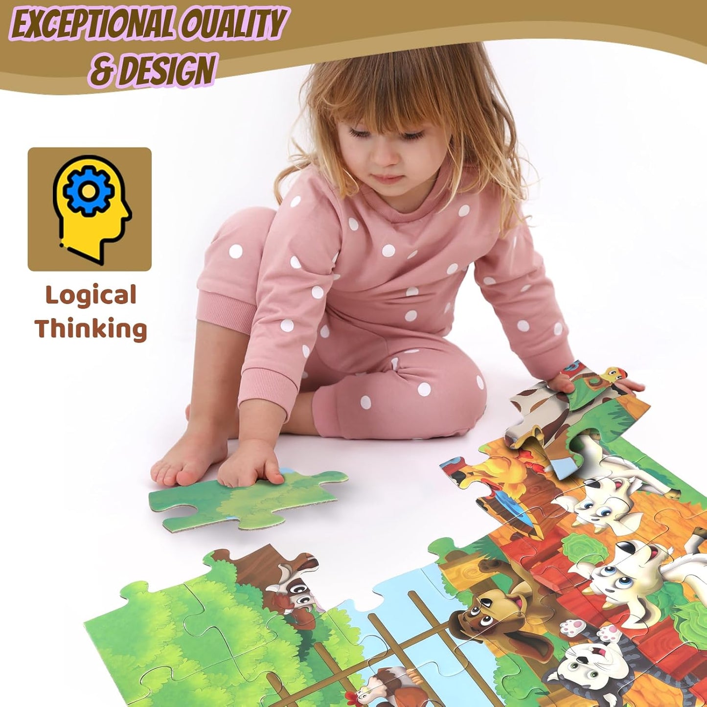 Jumbo Floor Puzzle for Kids, Large Jigsaw Puzzles 48 Piece with Box for Kids Ages 3-5,Preschool Learning & Education Toys, Gifts for 4-8 Year Old Boys and Girls(Jungle Animals)