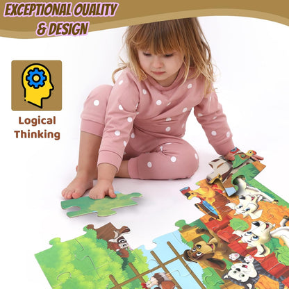 Jumbo Floor Puzzle for Kids, Large Jigsaw Puzzles 48 Piece with Box for Kids Ages 3-5,Preschool Learning & Education Toys, Gifts for 4-8 Year Old Boys and Girls(Jungle Animals)