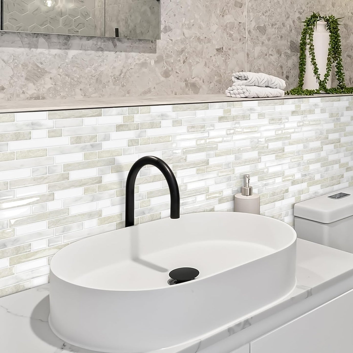 Thick Green Peel and Stick Tile Backsplash 12"x12" Self Adhesive Wall Marble Tiles for Kitchen (10-Sheet)