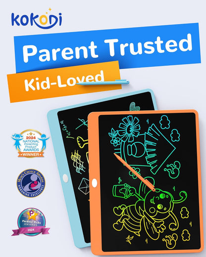 KOKODI LCD Writing Tablet, 12 Inch Colorful Toddler Doodle Board Drawing Tablet, Erasable Reusable Electronic Drawing Pads, Educational and Learning Toy for 3-6 Years Old Boy and Girls(Blue)