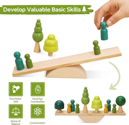 Promise Babe Wooden Baby Toys Balance Counting Toys Math Games Unfinished Wooden Peg Dolls Preschool Learning Educational Montessori Toys for Kids Toddlers