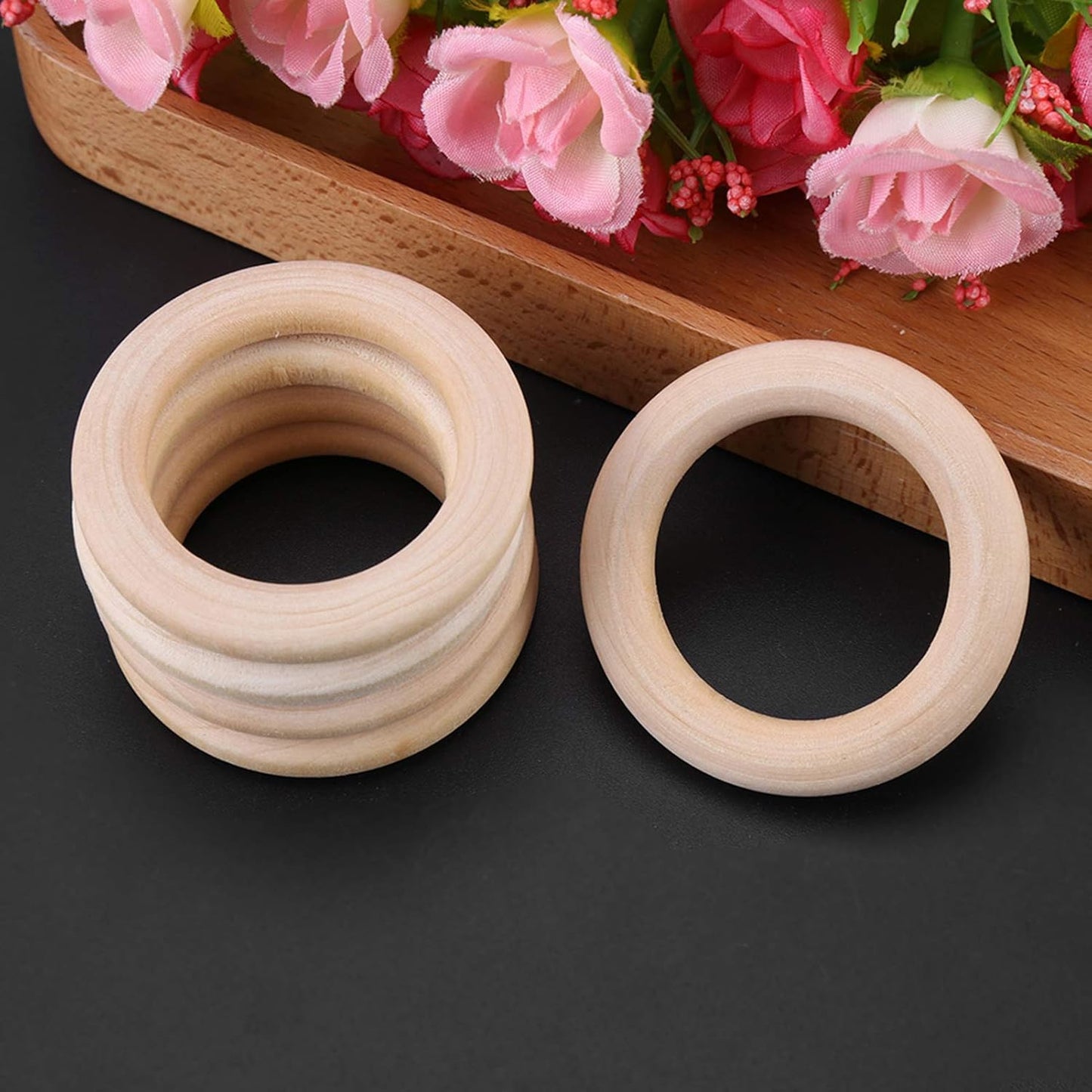 Watris Veiyi 50Pcs Natural Wood Rings, Wooden Rings for Crafts, Unfinished Wood Circles, 50mm Smooth Wooden Rings for Macrame Rings Knitting Jewelry Making