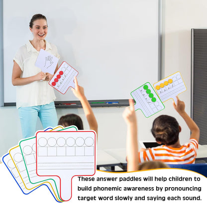Seajan 12 Pcs Paddle Set Education Dry Erase Double Side Handheld Answer Board with Magnetic Counters Discs Phonemic Awareness Phonics Games Toy for Students Kids Teaching (Classic Color)