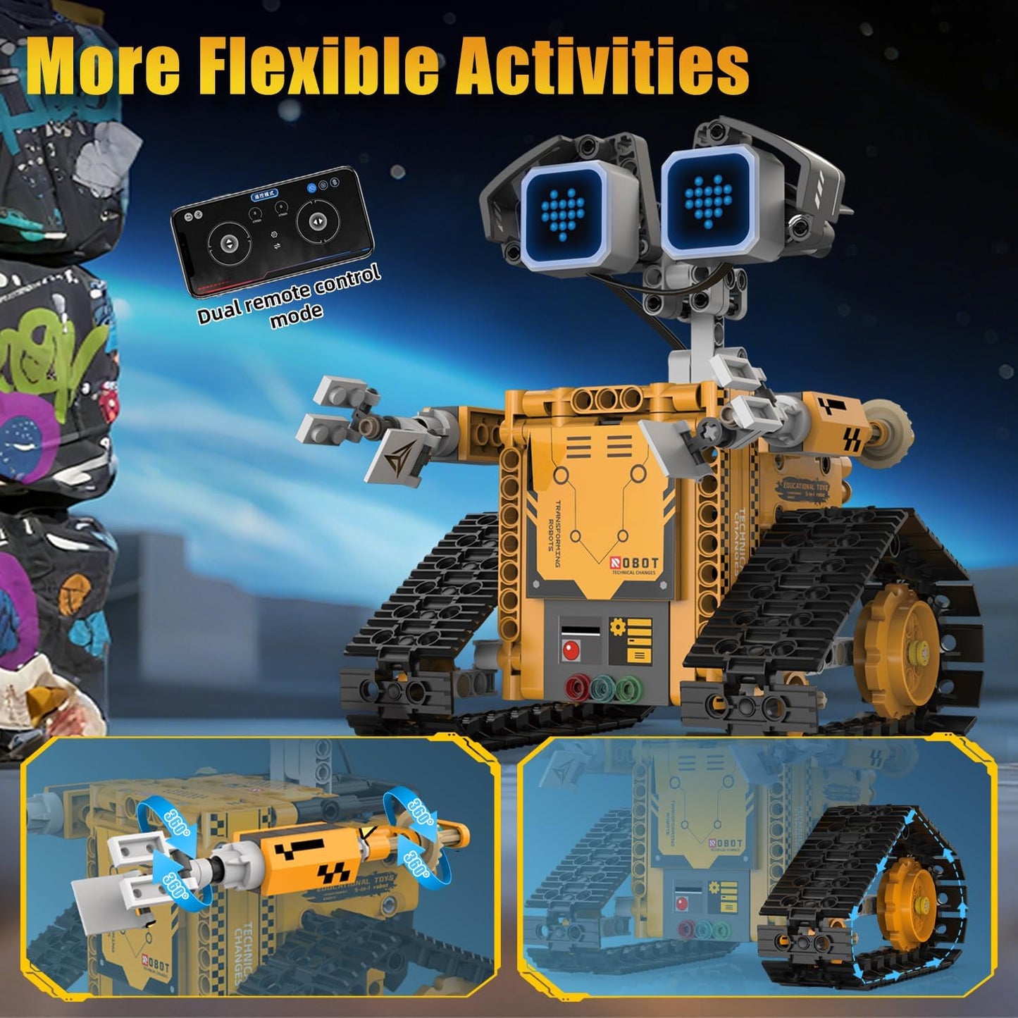Gohero Robot Building Kit，5 in 1 STEM Toys for Boys Toys Age 8-10 with Remote & App Control，Robotics Technic Kits with 16 LED Expressions，Christmas & Birthday Gifts for Teen Boys & Grils (373 PCS)