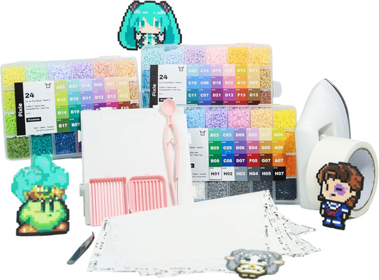 Pixiecraft Fuse Beads Kit 72 Colors 36,000 Count, 2.6mm Mini Size Craft Set 82 pcs with Pegboards Tweezers Ironing Paper Mini Iron, Creative Gift for Kids Teens Adults (72 Colors with Tool Set)