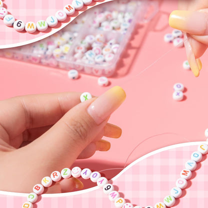 Colorful Alphabet Beads A-Z 1350+Pcs Letter Bead, Acrylic 4x7mm Round Digit Letter Beads Kits,Bracelets Necklaces DIY Jewelry Making Kits (Colorful,1350+PCS)