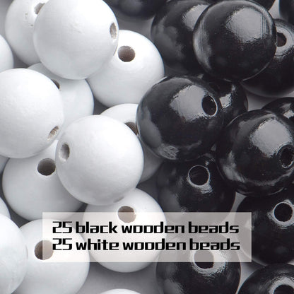 Aylifu Round Wooden Beads, 50 pcs 25mm Natural Unfinished Wooden Spacers for DIY Crafts Jewelry Making, White, Hole: 5mm