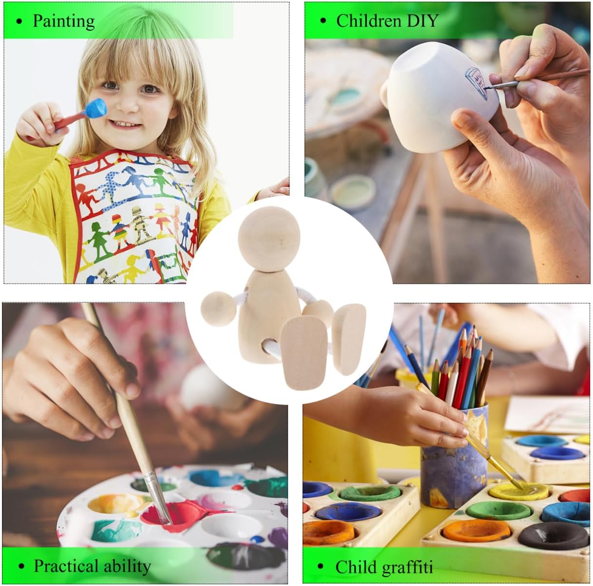 Tofficu 4pcs Unfinished Wooden Peg Dolls for Painting DIY Craft Peg People Figures for Teens Mini Natural Wood Figurines for Arts and Crafts Projects