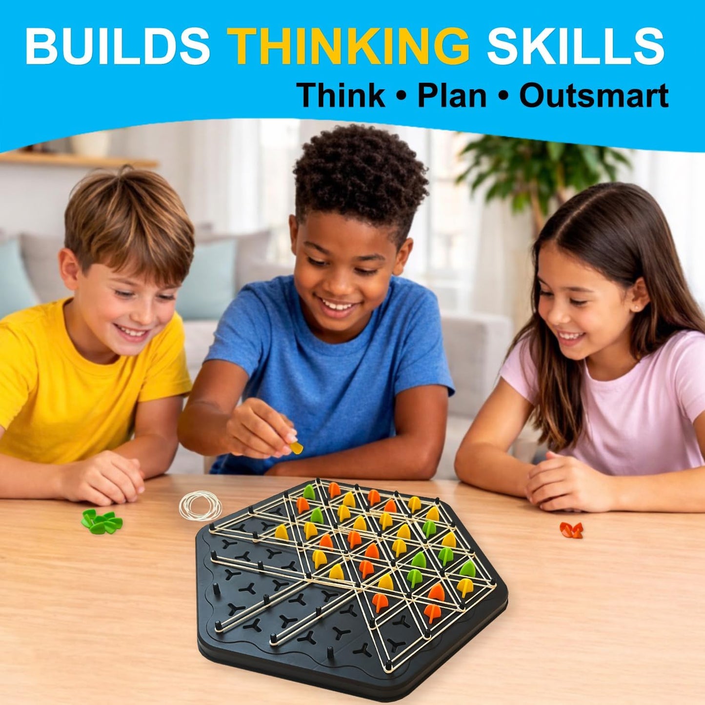 Strategy Board Game for Family Game Night - Fun Triangle Rubber Band Games for Kids Ages 6 and Up - Logic Challenge for 2-4 Players