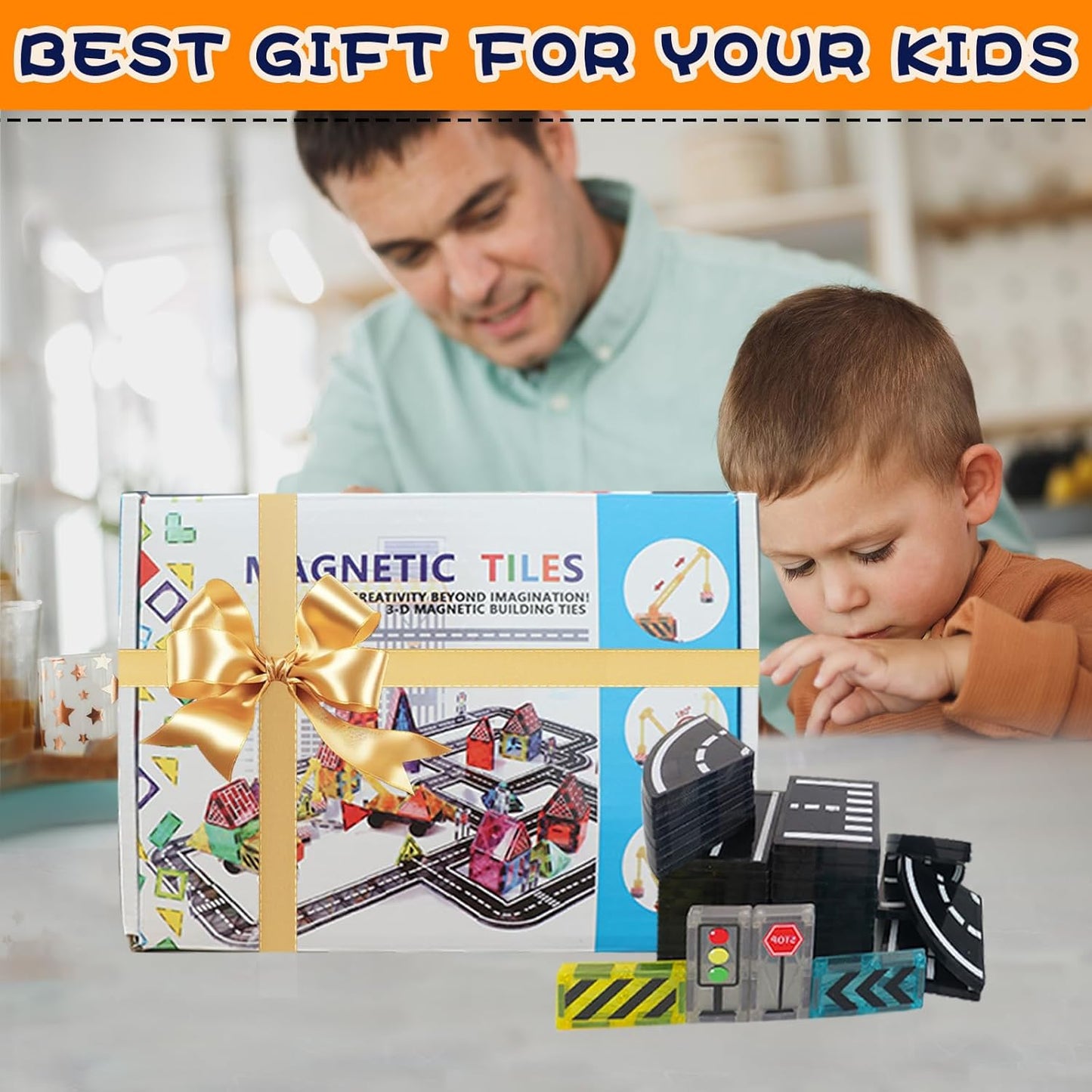 Magnetic Tiles Road Set, Magnet Tiles for Kids Ages 3-5 4-8 5-7, Magnetic Building Blocks Montessori Educational STEM Creativity Toys 3+ Year Old Boys & Girls Toddlers Kids Christmas Birthday Gifts