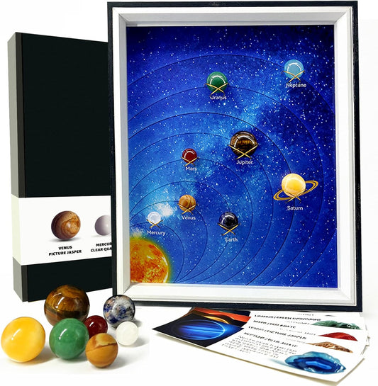 Solar System Project Kit for Kids 8-12, 8 Real Gemstone Planet Marbles Educational Science Project Astronomy Gift 10.9" x 9"