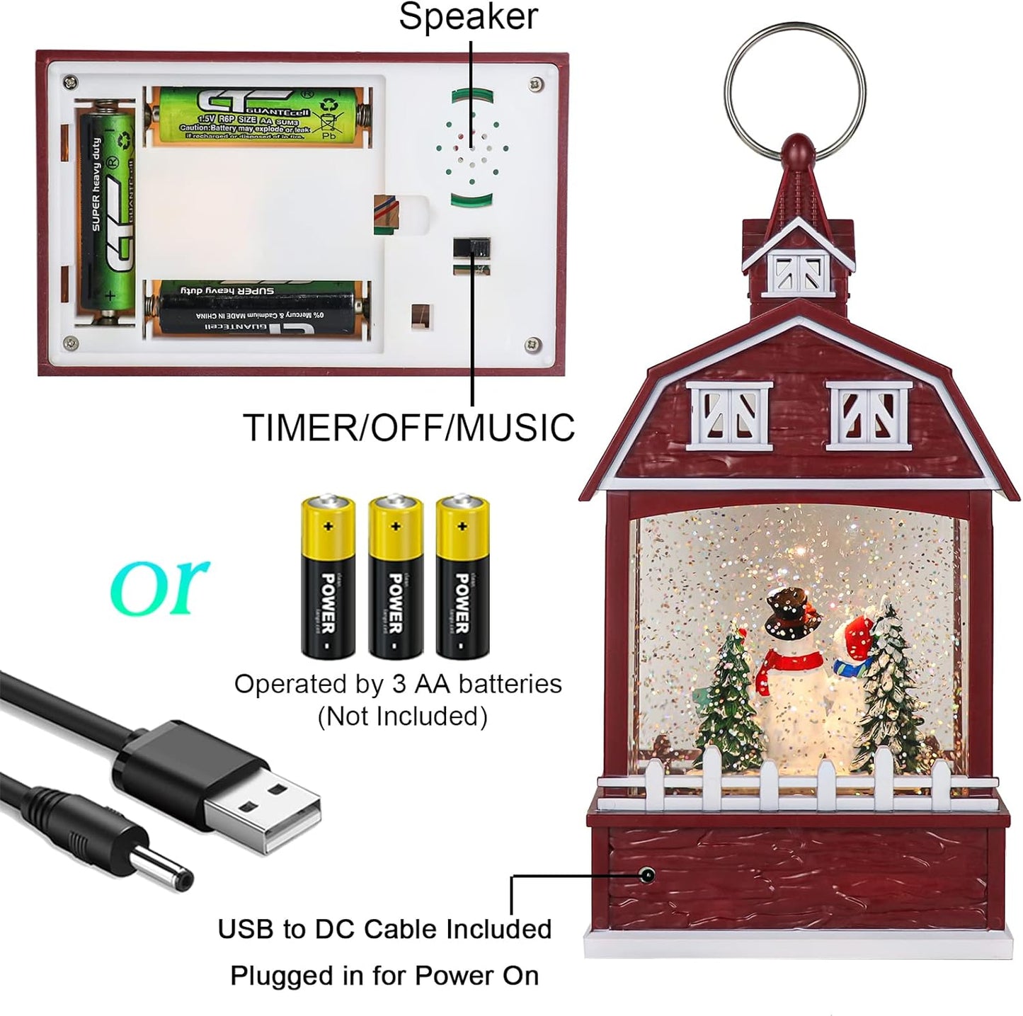 Eldnacele Musical Snow Globe Lantern with Timer, Lighted USB/Battery Operated Swirling Singing Water Glittering Lantern, Snow Globes for Adults and Kids Christmas Decoration- Santa