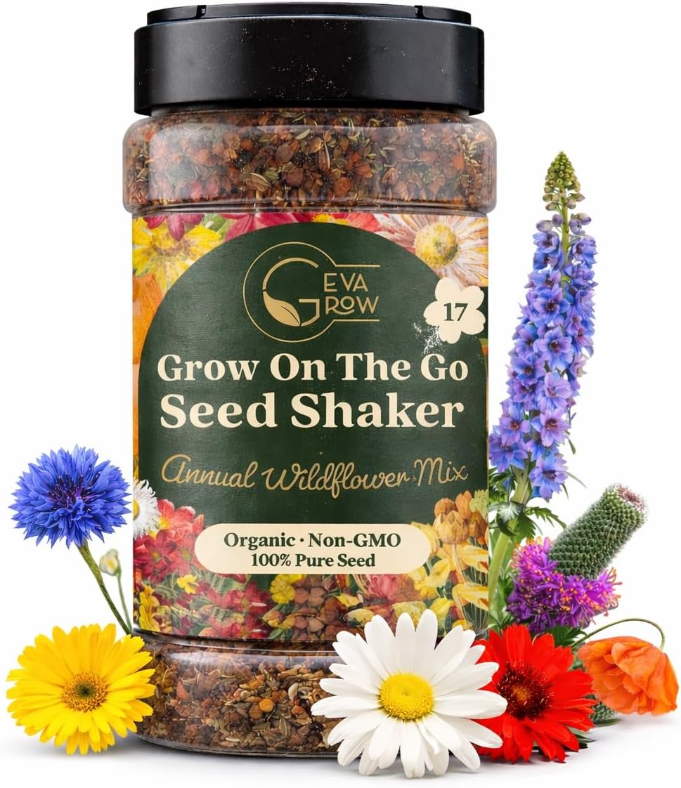 Mini Wildflower Seed Shaker - Save The Bees Seed Mix, by GevaGrow | 80,000+ Seeds | Pollinator & Bee Attracting Flower Seeds Bulk for Planting in Pots & Outdoor Gardens | 2 Ounce