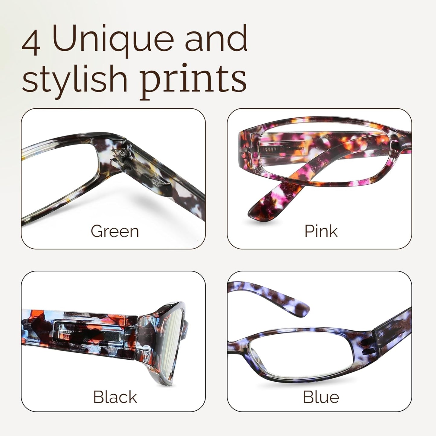 Gaoye 4-Pack Readers for Women, Blue Light Blocking Reading Glasses, Stylish Reading Glasses for Women in 4 Patterns