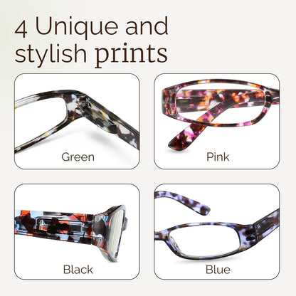 Gaoye 4-Pack Readers for Women, Blue Light Blocking Reading Glasses, Stylish Reading Glasses for Women in 4 Patterns