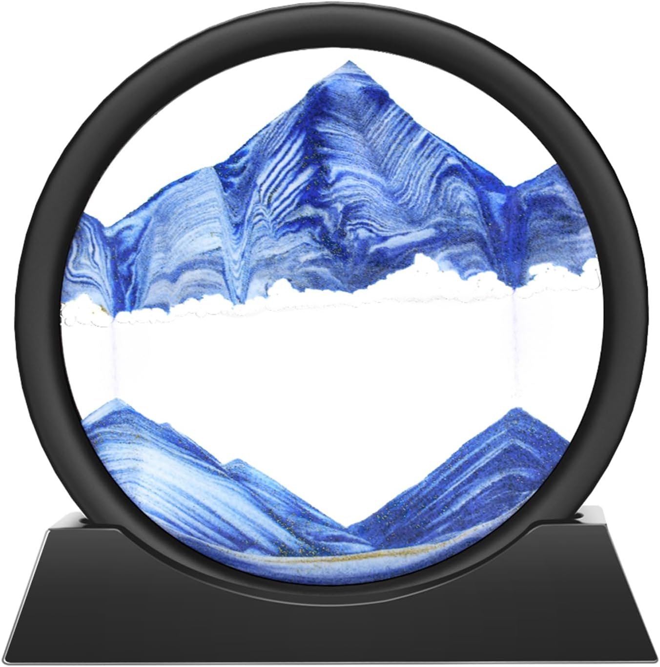 Wai Danie Moving Sand Art Picture 3D Hourglass Deep Sea Sandscape Liquid Motion Display Painting Flowing Sand Frame Relaxing Desktop Home Office Work Decor (Black, 12 Inches)