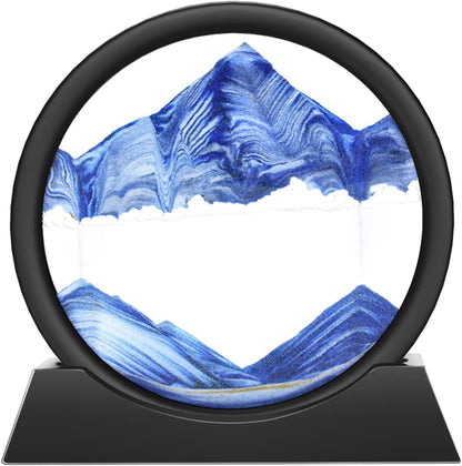 Wai Danie Moving Sand Art Picture 3D Hourglass Deep Sea Sandscape Liquid Motion Display Painting Flowing Sand Frame Relaxing Desktop Home Office Work Decor (Black, 12 Inches)