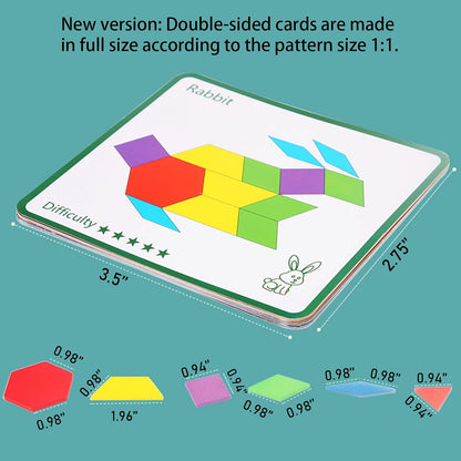 155 Pcs Wooden Pattern Blocks for Boys Girls Gift, Geometric Shape Pattern Set, Pattern Block Activity, Puzzles for Kids, Double Side Cards for 4 5 6 7 8 Years Old