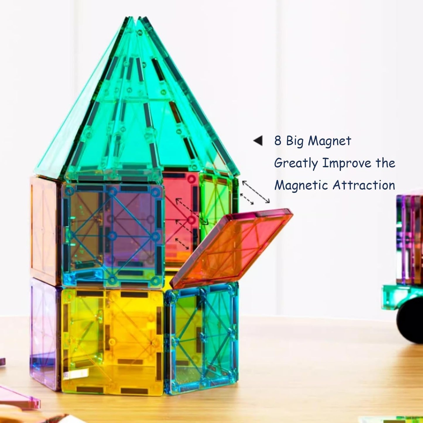 Magnetic Tiles, 96PCS Magnetic Block Toddler Toys with 2 Cars, 3D Clear Magnet Building Tiles Set, STEM Educational Toys for Kids 3-9 Years