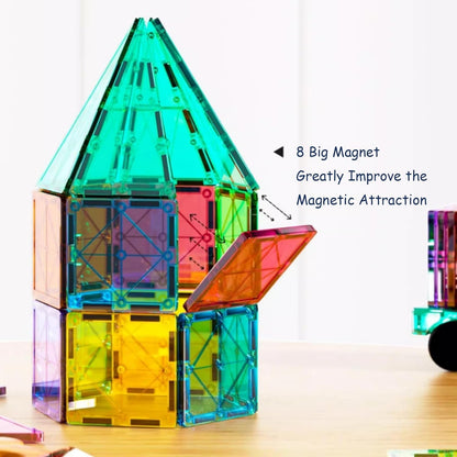 Magnetic Tiles, 96PCS Magnetic Block Toddler Toys with 2 Cars, 3D Clear Magnet Building Tiles Set, STEM Educational Toys for Kids 3-9 Years