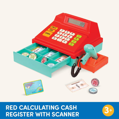 Battat – Interactive Kids Cash Register with Scanner & Sounds – 26 Pieces Pretend Play Shopping Set with Light – Up Scanner, Play Money & Card – Educational Toy for Learning & Fun – 3+ Years