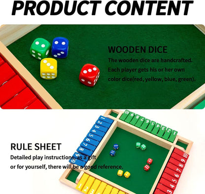 Nicecho Shut The Box Dice Game,2-4 Player Family Wooden Board Table Math Games for Adults and Kids, 8 Dices Classics Games for Classroom,Home,Party or Pub