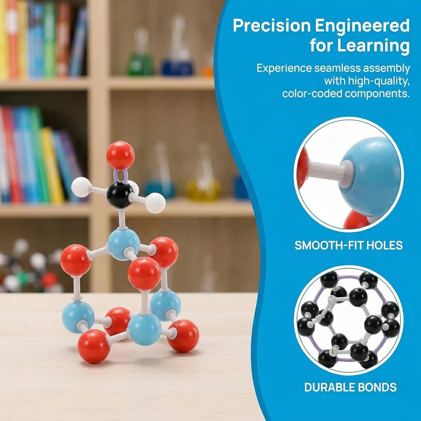 SOUJOY 444 Pcs Chemistry Molecular Model for Building Organic and Inorganic Structures, 3D Visual Science Learning Set with Atoms Bonds, Links and Short Link Remover Tool for Students, Teachers