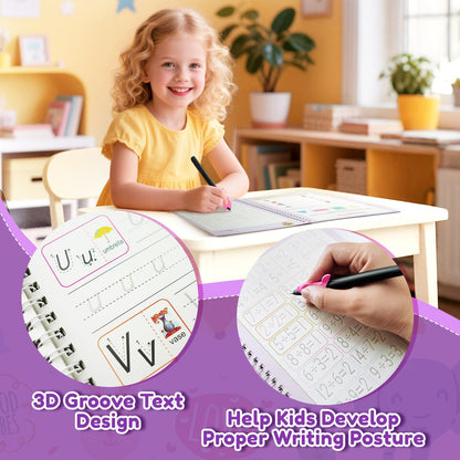 Elover Magic Grooved Writing Practice for Kids,Reusable Grooved Handwriting Workbooks Ages 3-8 for Preschool Grooved Handwriting Practice (6 Books)