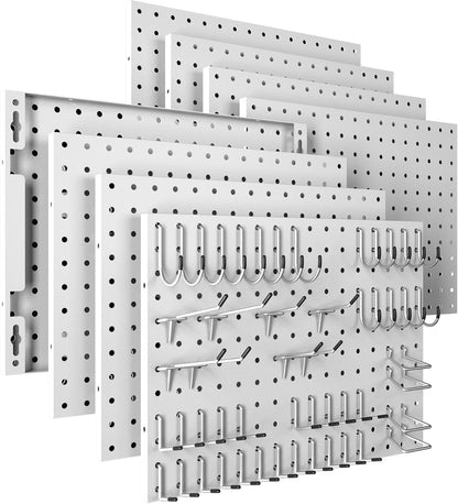 Spampur Peg Board, 4 Pack Metal Pegboard Panels with 50 Hooks, Black Pegboards Wall Organizer, Heavy Duty Peg Board for Walls Home, Garage Tool Storage, Office Organization, Craft Room, Kitchen
