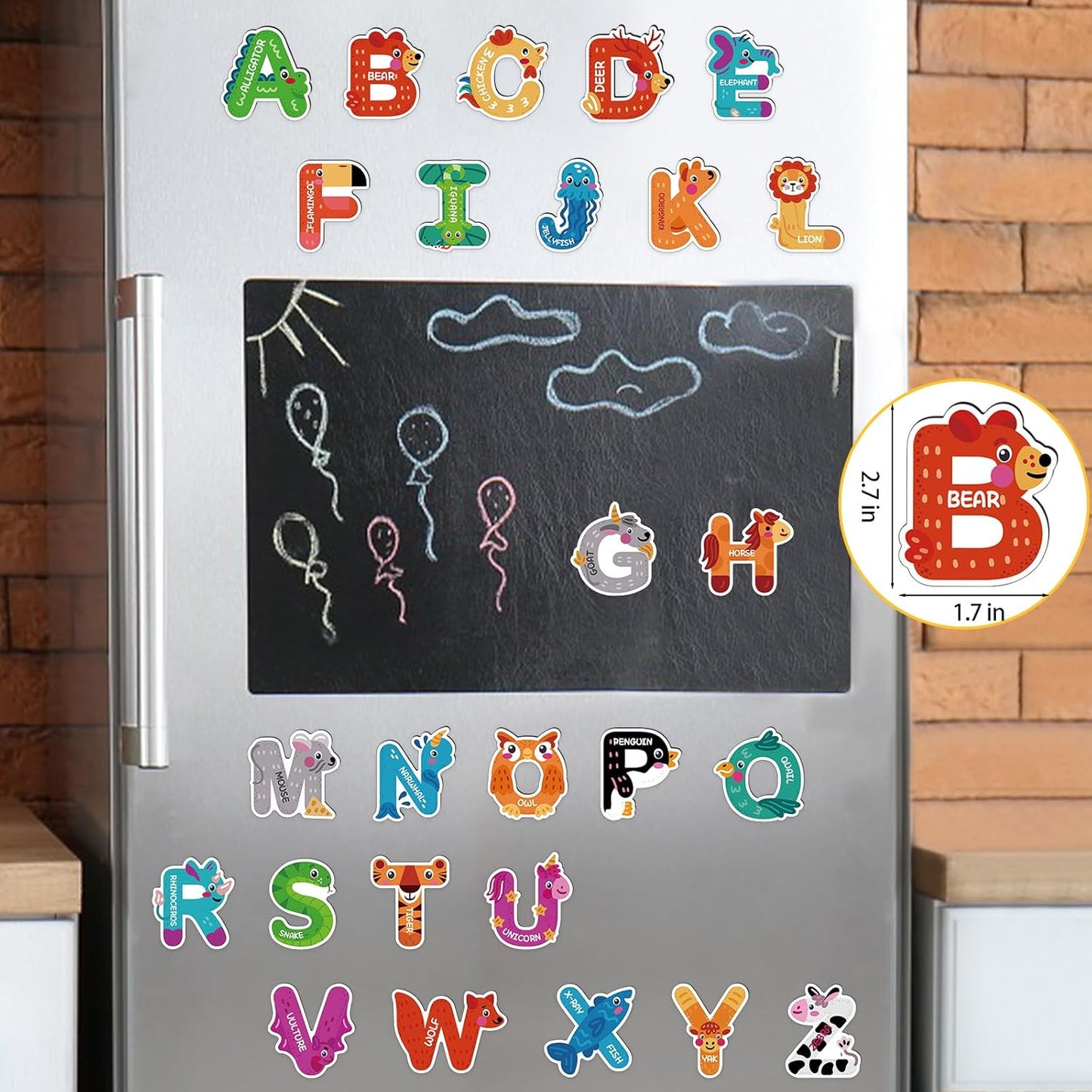 48Pcs Magnetic Letters and Numbers Fridge Magnets, 26 Uppercase Letters 0-9 Numbers Refrigerator Magnets Cute Animal Alphabet Magnets for Student School Learning Spelling