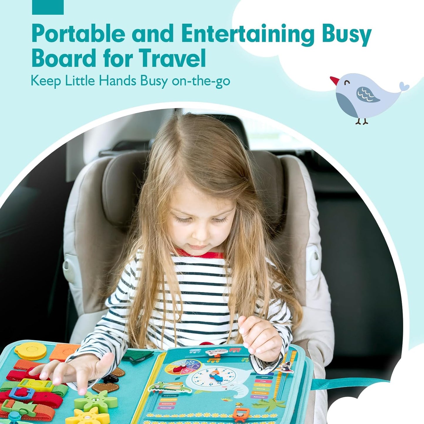 hahaland Busy Board for Toddlers - Montessori Toys Preschool Learning Activities with Life Skills, Alphabet, Number, Shape, Color, Animal, Weather - Toddler Boy Learning Educational Toys, Travel Toys