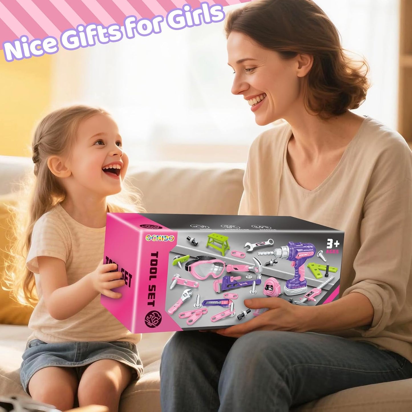 Kids Tool Set 46 PCS, Christmas Birthday Gifts for Kids Ages 3,4,5,6,7,8, Toddler Tool Set with Portable Tool Box & Electronic Toy Drill, Construction Toys Tools for Toddlers, Tool Kits for Boys Girls