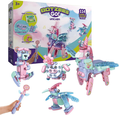 BOTZEES GO! Unicorn Robot for Kids - Building & Electric Remote Control STEM Learning Toy for Ages 3+, Girls - RC Magic Stick, App Based