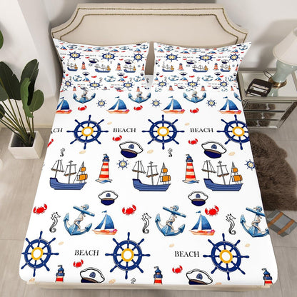 Manfei Musical Kids Fitted Sheet Full Size, MusicalGuitar Radio Drum Kit Headset Print Bedding Set 3pcs for Boys Girls, Rock Music Bed Cover with 2 Pillowcases, Soft Polyester Bedding, No Top Sheet