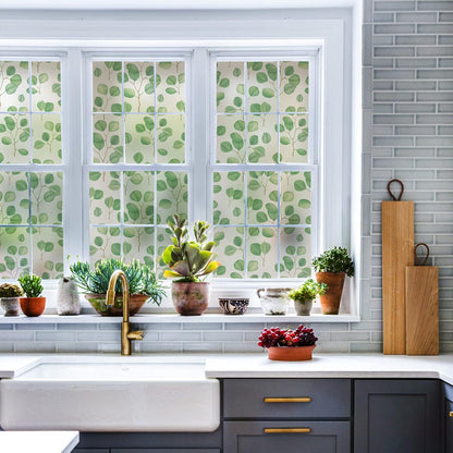 Leaf Pattern Window Tint with Installation Tools, Blackout Window Cover, Sun Blocking Window Tint for Home (Full Blackout Opaque, 17.7'' x 78.7'')