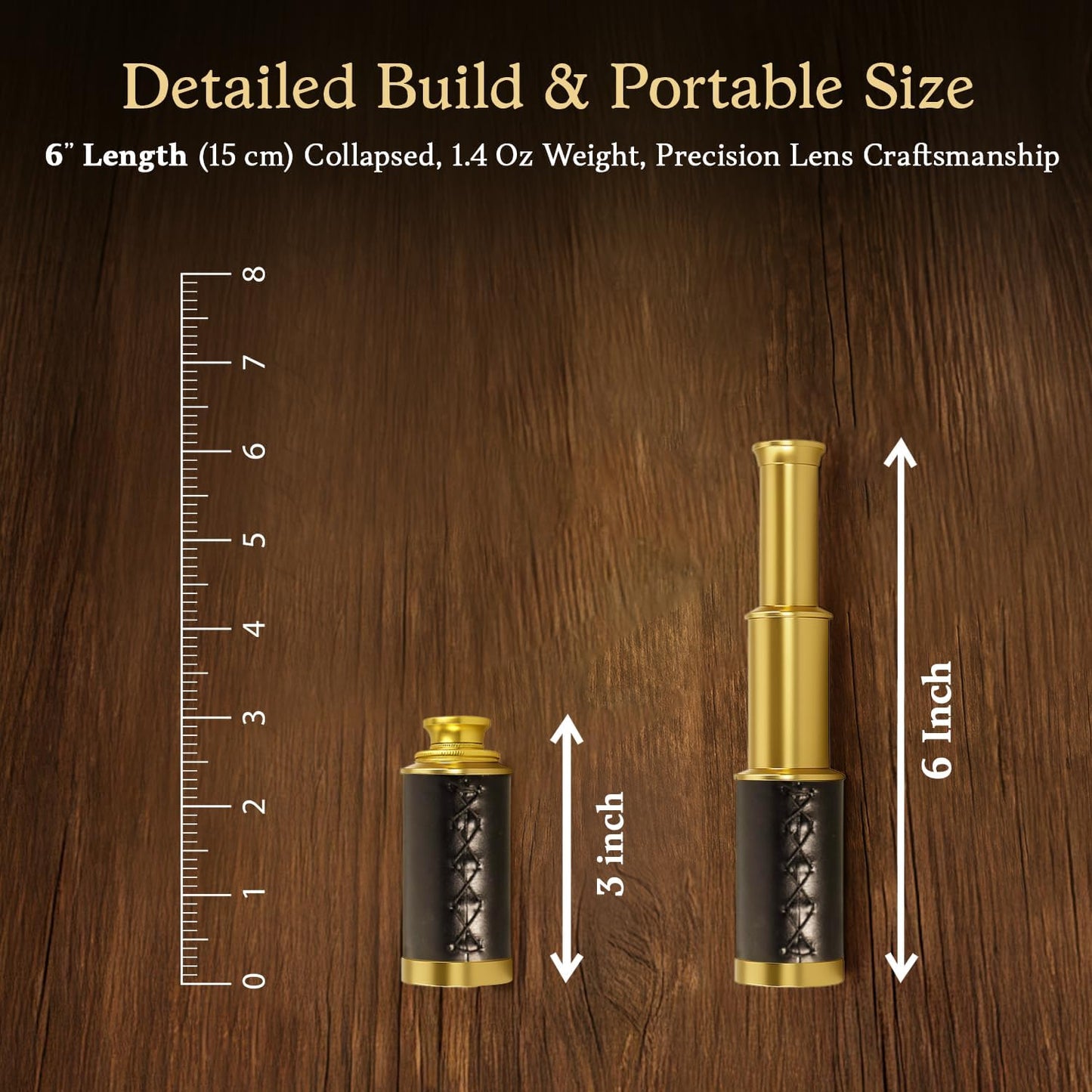 NauticalMart Brass Spyglass Telescope with Leather Case - 6 Inch Handheld Pirate Navigation Telescope for Young and Adults, Perfect Nautical Collectible and Gift for Adventure Seekers