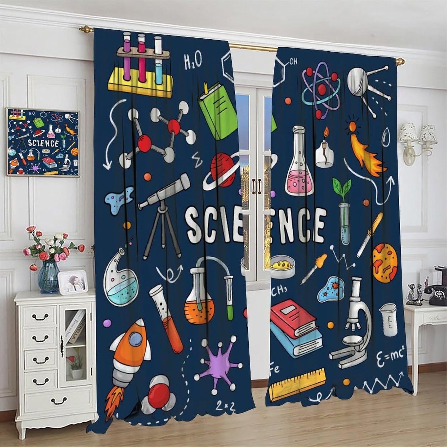 Science Physics Window Curtains, Abstract Math Chemistry Curtain Scientist Graffiti Print Window Treatments for Kids Teens Bedroom Living Room Kitchen Set 2 Panels,42x63 Inches