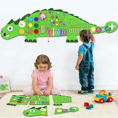 Rainbow Wall Busy Board for Kids: Wooden Montessori Activity Panel | 13-in-1 Sensory Learning Toys for Fine Motor Skills - Playroom & Nursery Essentials for Toddlers