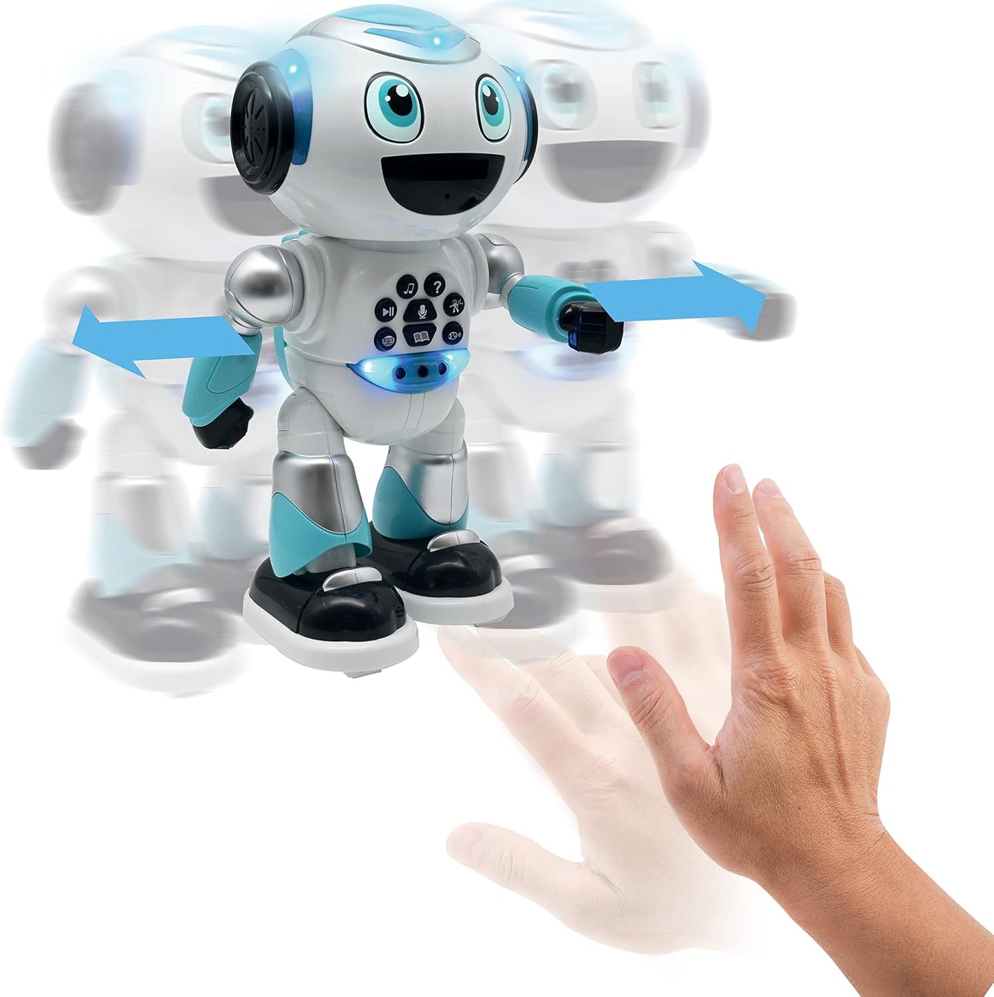 LEXiBOOK Powerman Max - Remote Control Walking Talking Toy Robot STEM Programmable Dances Sings Telling 10,000 Stories 300+ Learning Quiz Shooting Discs and Voice Repeat for Kids 4+ - ROB80EN, White