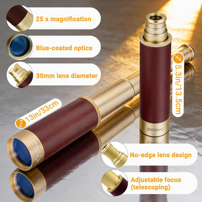 Retro Pirate Telescope Zoomable with Treasure Map 25x30 Spyglass Portable Collapsible Handheld Telescope Vintage Monocular for Kids & Survival Gear Compass Pocket Military Compass